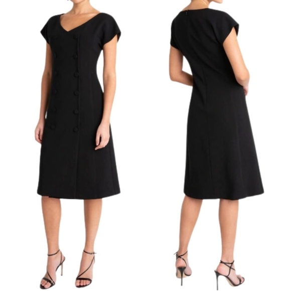 Black Halo Dresses & Skirts - NWT Black Halo Braxton Double Breasted Button Front Midi Dress in Black Sz. 6
